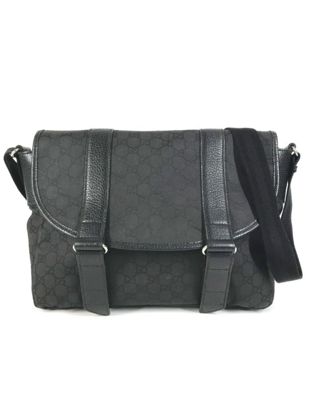 Gucci Shoulder Bag Logo GG Nylon Leather Black